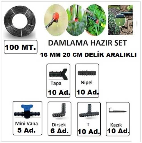 CPLAST 16 MM 100 MT DAMLAMA SULAMA BORU VE PARÇA SETİ 20 cm DELİK ARALIKLI 100 MT - 0