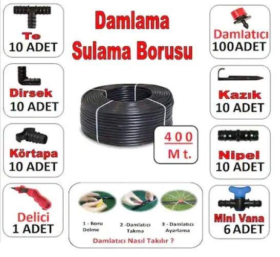 Damlama Sulama Boru 400 MT Paket 3 - Sebze- Agaç - Bahçe- Kargo Alıcı Öder - 0